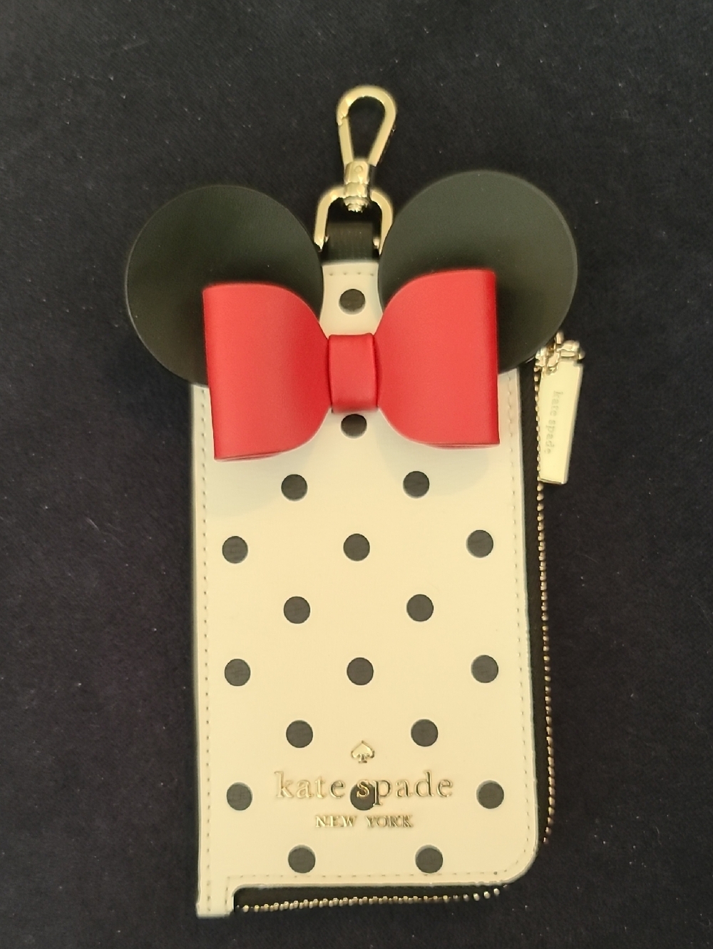 NWOT Kate Spade Disney White & Black Polka Dot Minnie Card Case with Red Bow
